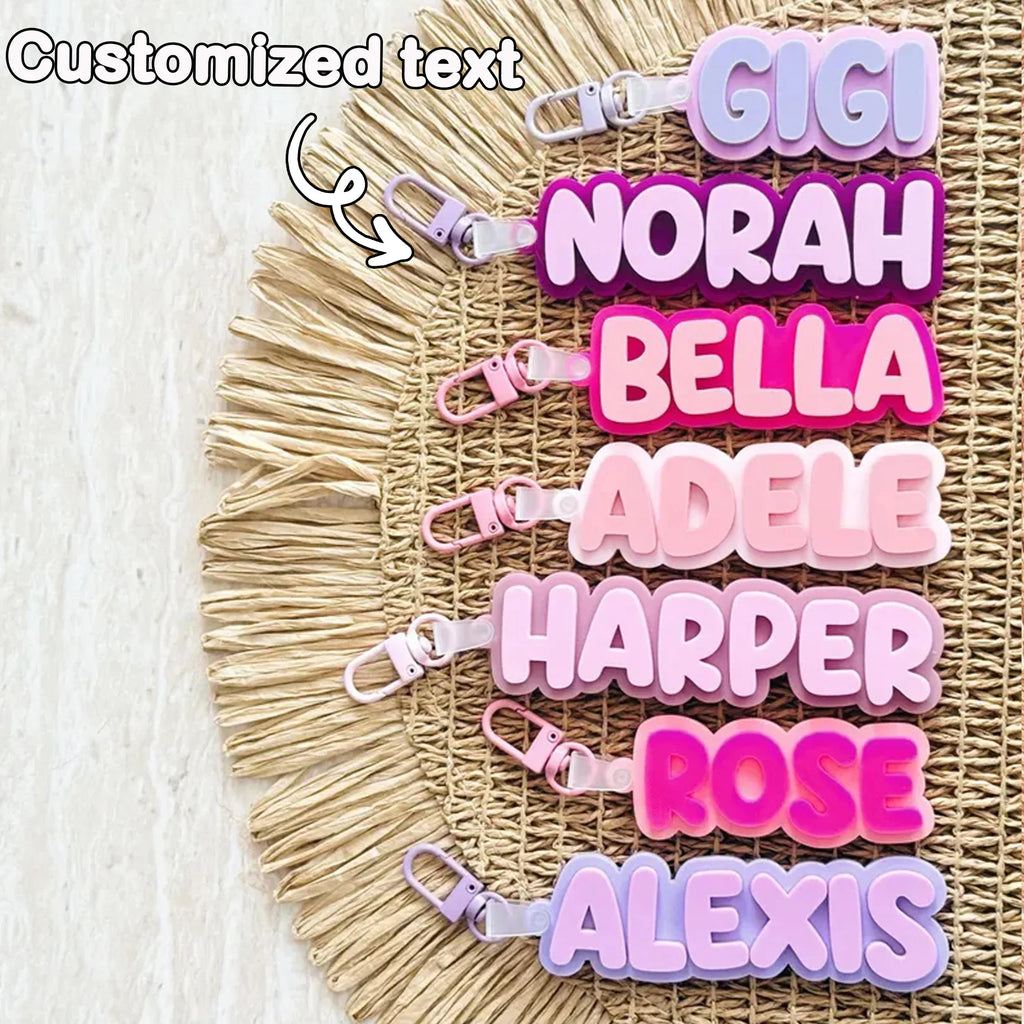 Personalised 2-Tone Keyring | Funky Bubble Style Acrylic Backpack Tag School Bag Tag Custom Name Keychain Kids Bag Luggage Tag