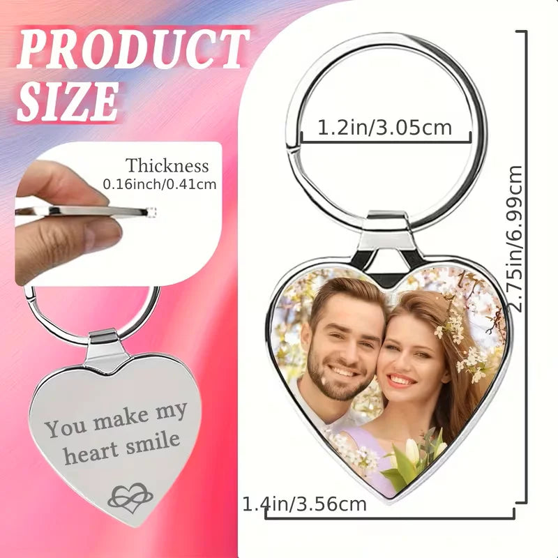 Customisable Heart-Shaped Keychain, Can Add Photo and Text - Personalised Gift for Him/Her