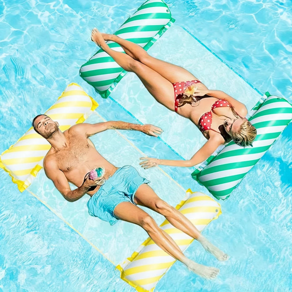 1×Foldable Striped Inflatable Lounge Chair, Suitable For Swimming Pool Parties And Beach Leisure Floating Beds With Net Backrest