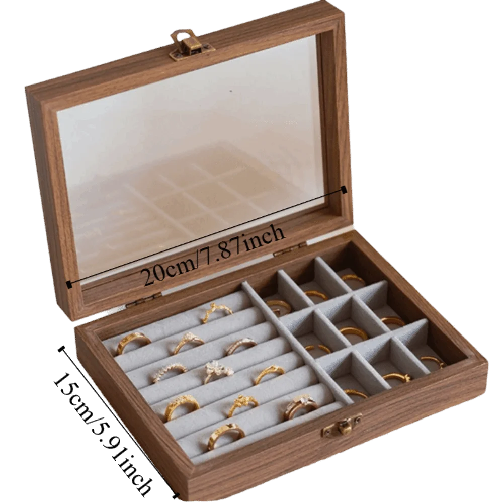 Convenient Elegant Wood Jewelry Box Glass Lid Dust-proof Earrings Display Tray Storage Box Velvet Jewelry Organizer Home