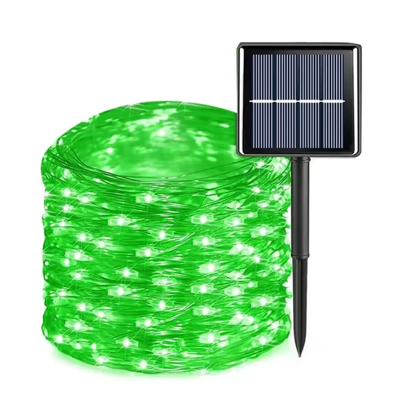 Catena luminosa solare esterna, 300 LED, 8 modalità, filo di rame flessibile