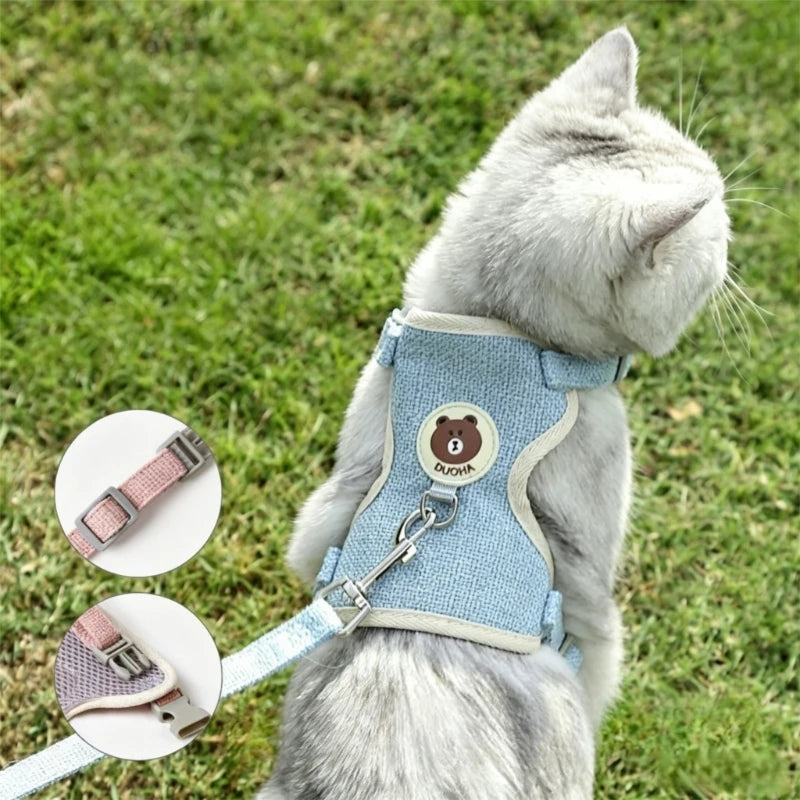 Imbracatura regolabile per cani e gatti con guinzaglio 120 cm – Mesh traspirante